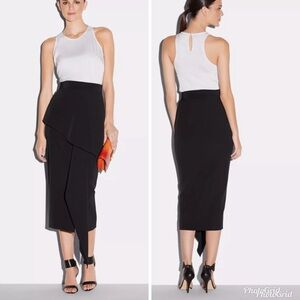 Milly black cady cascade midi pencil skirt size 6 Made in USA